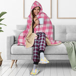 Pink And White Buffalo Check Print Hooded Blanket