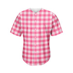 Pink And White Buffalo Check Print Men's Baseball Jersey