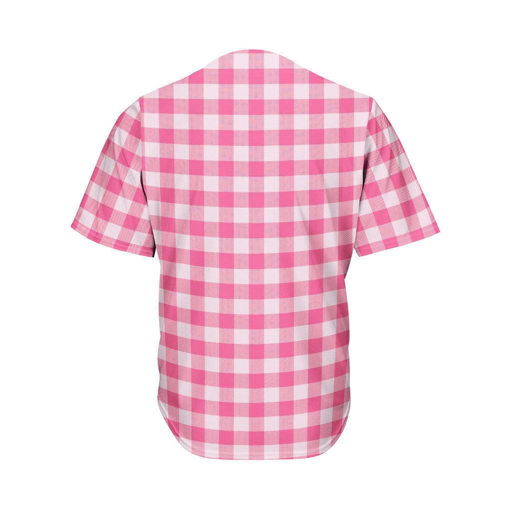 Pink And White Buffalo Check Print Men's Baseball Jersey
