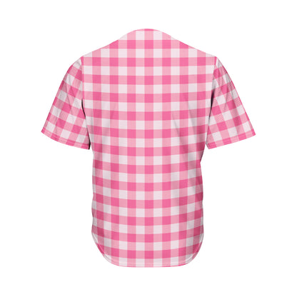 Pink And White Buffalo Check Print Men's Baseball Jersey