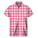 Pink And White Buffalo Check Print Men's Short Sleeve Shirt