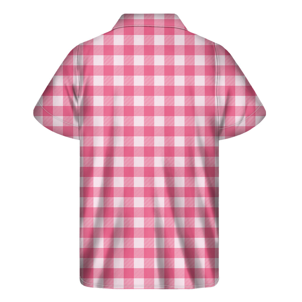 Pink And White Buffalo Check Print Men's Short Sleeve Shirt