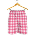 Pink And White Buffalo Check Print Men's Shorts