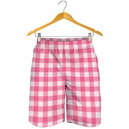 Pink And White Buffalo Check Print Men's Shorts