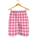 Pink And White Buffalo Check Print Men's Shorts