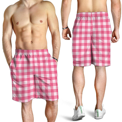 Pink And White Buffalo Check Print Men's Shorts
