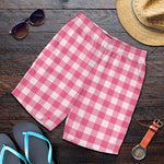 Pink And White Buffalo Check Print Men's Shorts