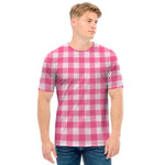 Pink And White Buffalo Check Print Men's T-Shirt