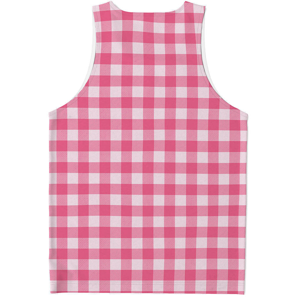 Pink And White Buffalo Check Print Men's Tank Top