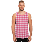 Pink And White Buffalo Check Print Men's Tank Top