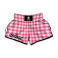 Pink And White Buffalo Check Print Muay Thai Boxing Shorts