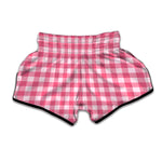 Pink And White Buffalo Check Print Muay Thai Boxing Shorts