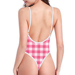 Pink And White Buffalo Check Print One Piece High Cut Swimsuit