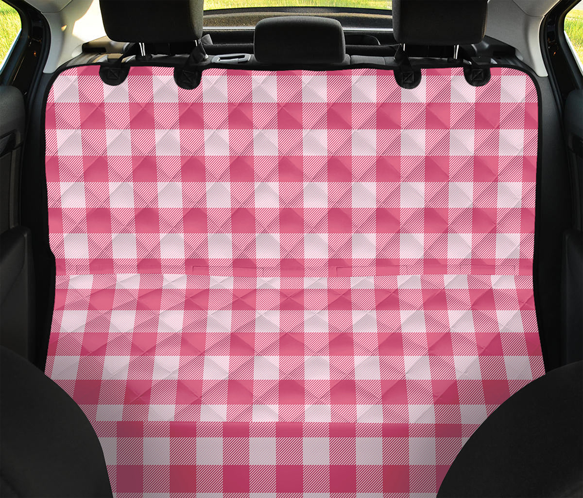 Pink And White Buffalo Check Print Pet Car Back Seat Cover