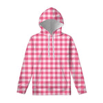 Pink And White Buffalo Check Print Pullover Hoodie