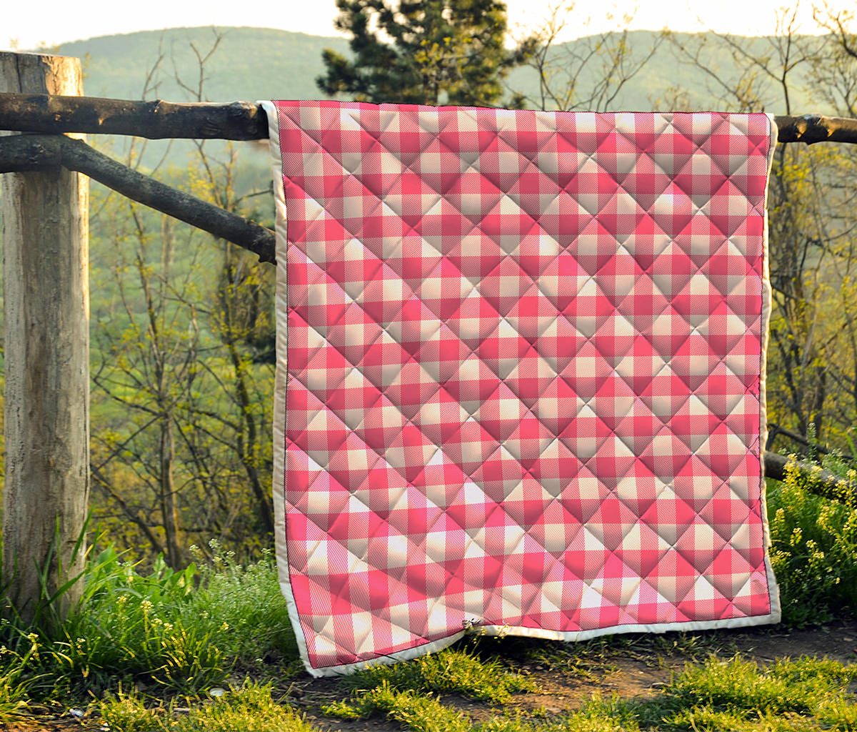 Pink And White Buffalo Check Print Quilt
