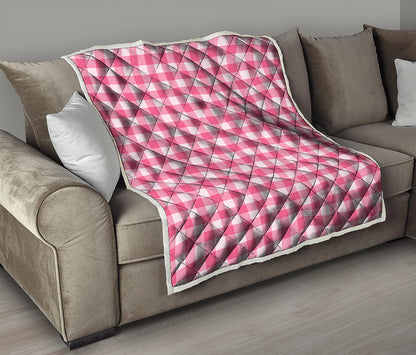 Pink And White Buffalo Check Print Quilt