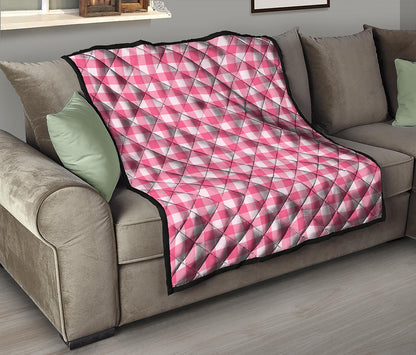 Pink And White Buffalo Check Print Quilt