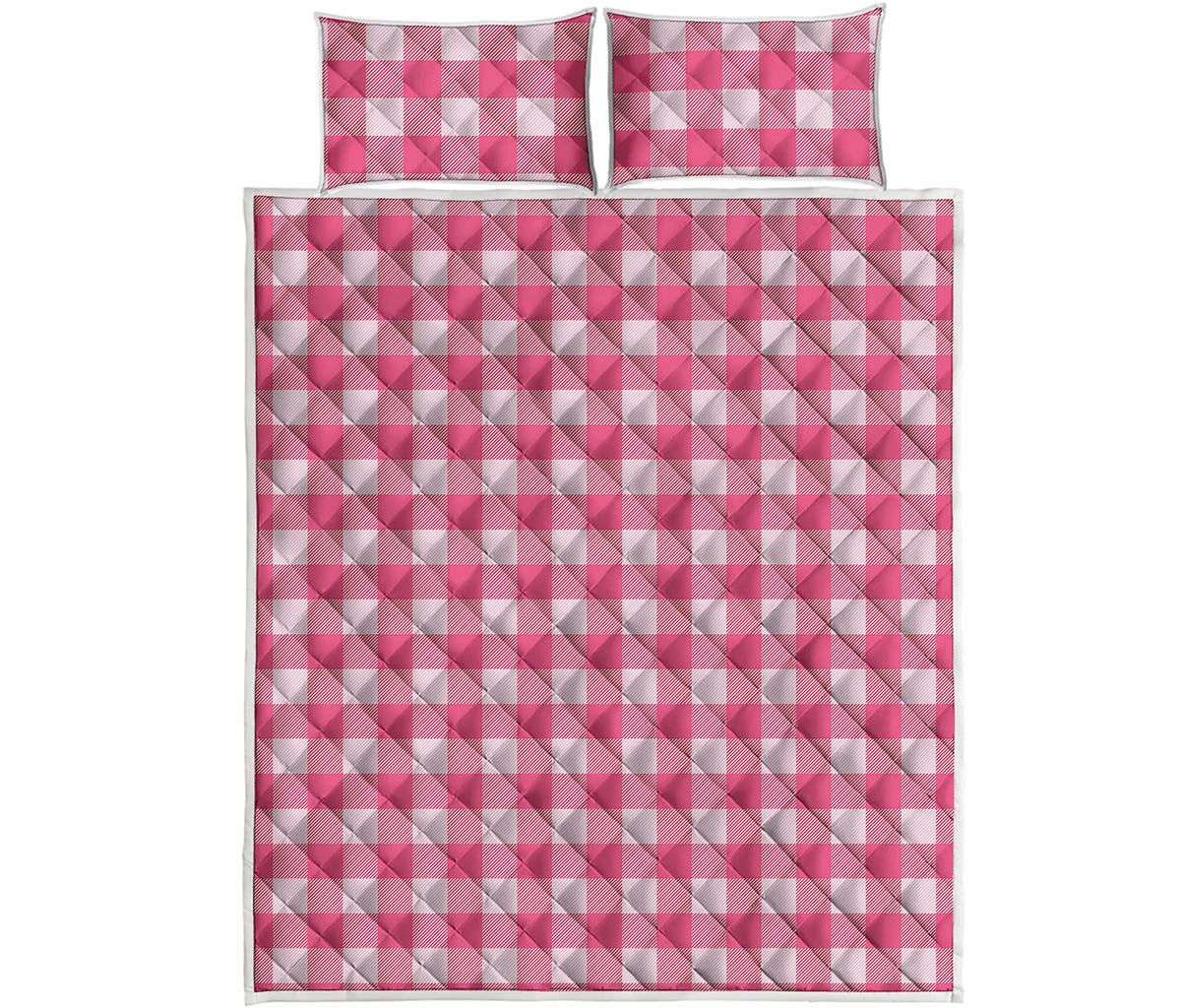 Pink And White Buffalo Check Print Quilt Bed Set