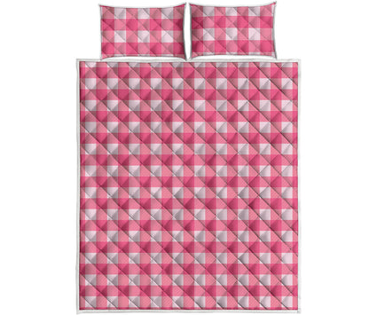 Pink And White Buffalo Check Print Quilt Bed Set