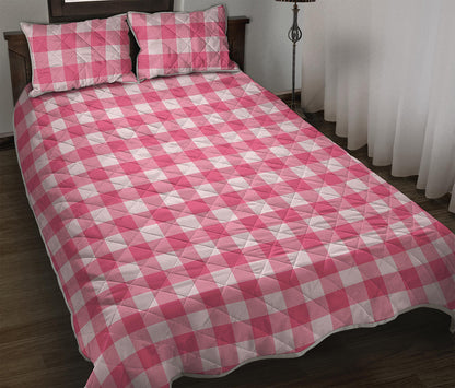 Pink And White Buffalo Check Print Quilt Bed Set