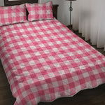 Pink And White Buffalo Check Print Quilt Bed Set