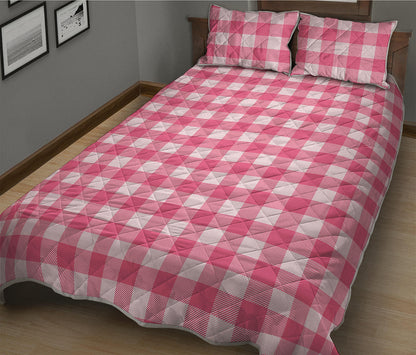 Pink And White Buffalo Check Print Quilt Bed Set