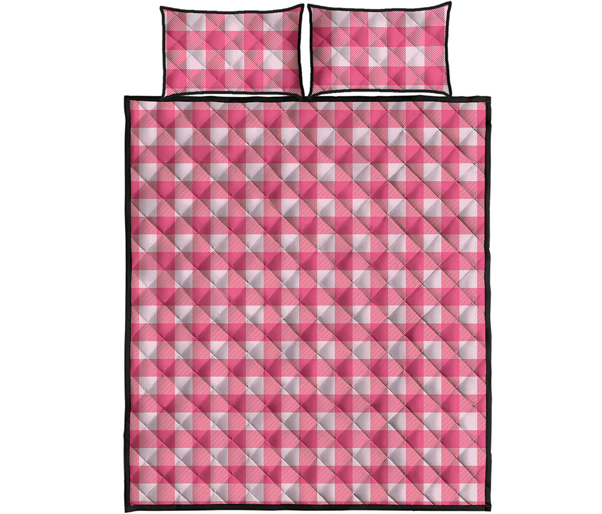 Pink And White Buffalo Check Print Quilt Bed Set