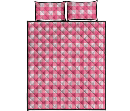 Pink And White Buffalo Check Print Quilt Bed Set