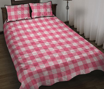 Pink And White Buffalo Check Print Quilt Bed Set