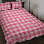 Pink And White Buffalo Check Print Quilt Bed Set