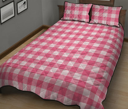 Pink And White Buffalo Check Print Quilt Bed Set