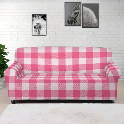 Pink And White Buffalo Check Print Sofa Cover