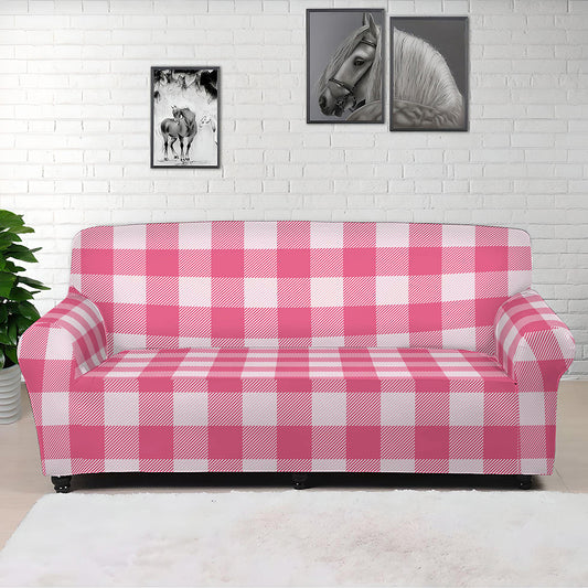 Pink And White Buffalo Check Print Sofa Cover