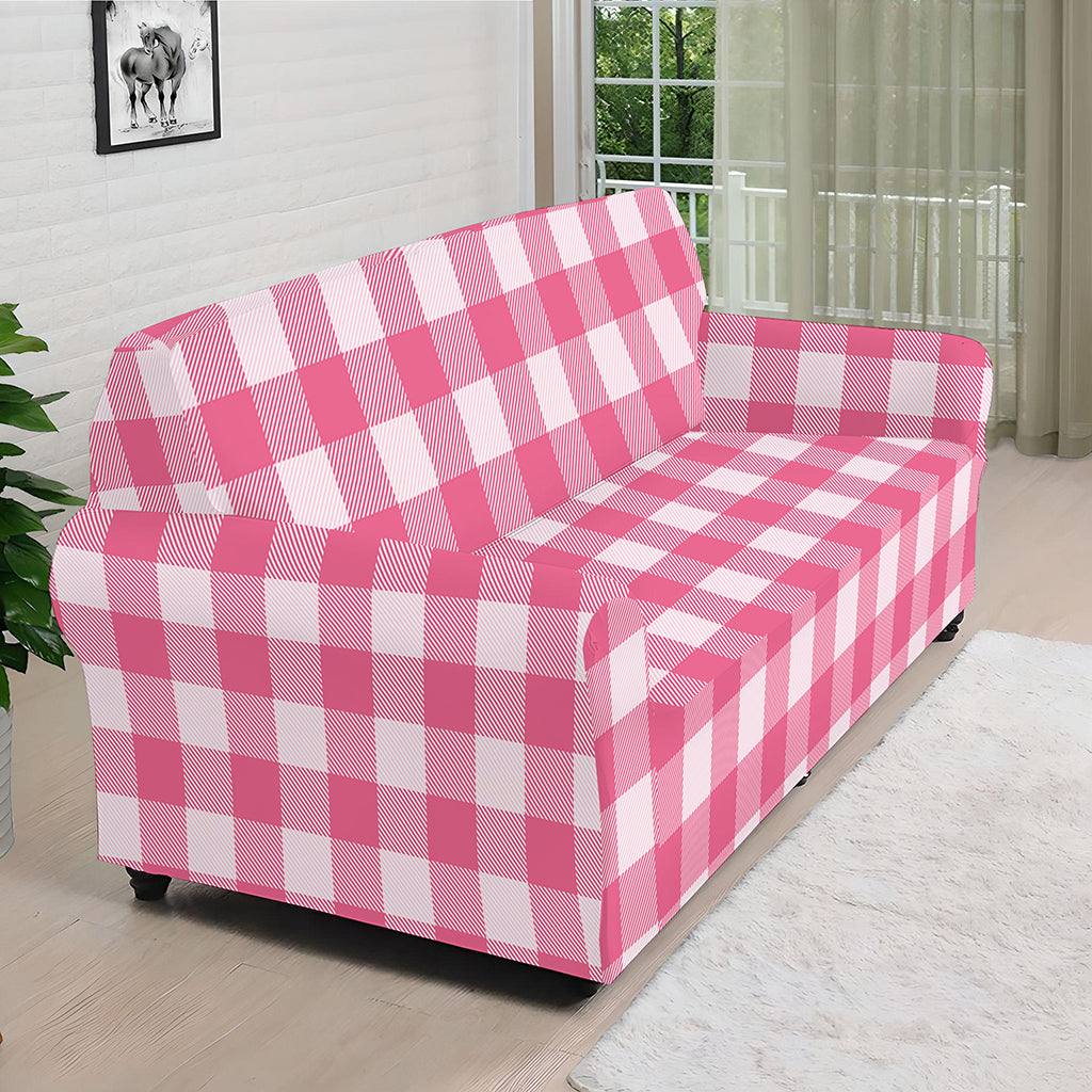 Pink And White Buffalo Check Print Sofa Cover