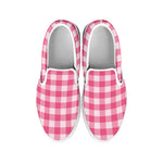 Pink And White Buffalo Check Print White Slip On Shoes