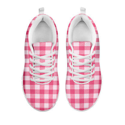 Pink And White Buffalo Check Print White Sneakers