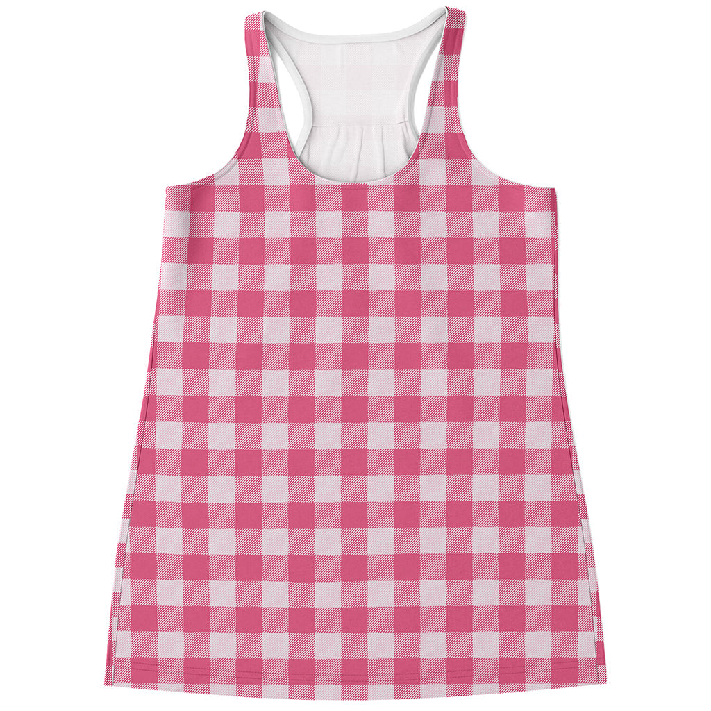 Pink And White Buffalo Check Print Women's Racerback Tank Top