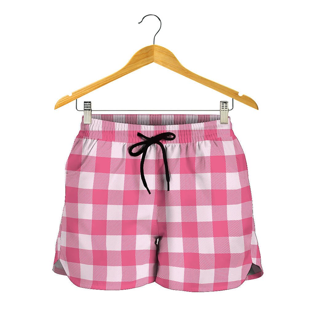 Pink And White Buffalo Check Print Women's Shorts