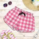 Pink And White Buffalo Check Print Women's Shorts