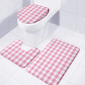 Pink And White Check Pattern Print 3 Piece Bath Mat Set