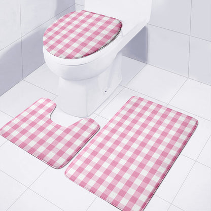 Pink And White Check Pattern Print 3 Piece Bath Mat Set