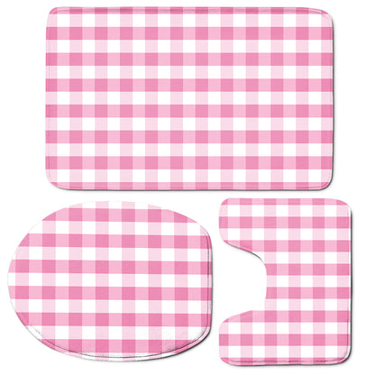 Pink And White Check Pattern Print 3 Piece Bath Mat Set