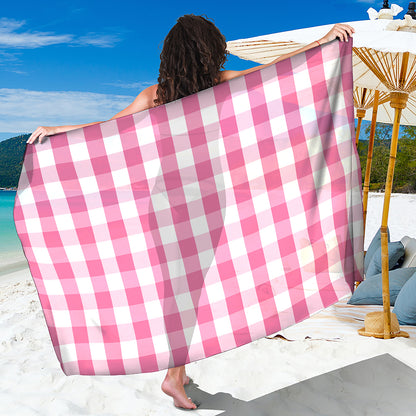 Pink And White Check Pattern Print Beach Sarong Wrap