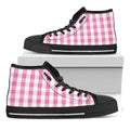 Pink And White Check Pattern Print Black High Top Sneakers