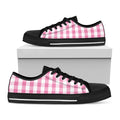 Pink And White Check Pattern Print Black Low Top Sneakers