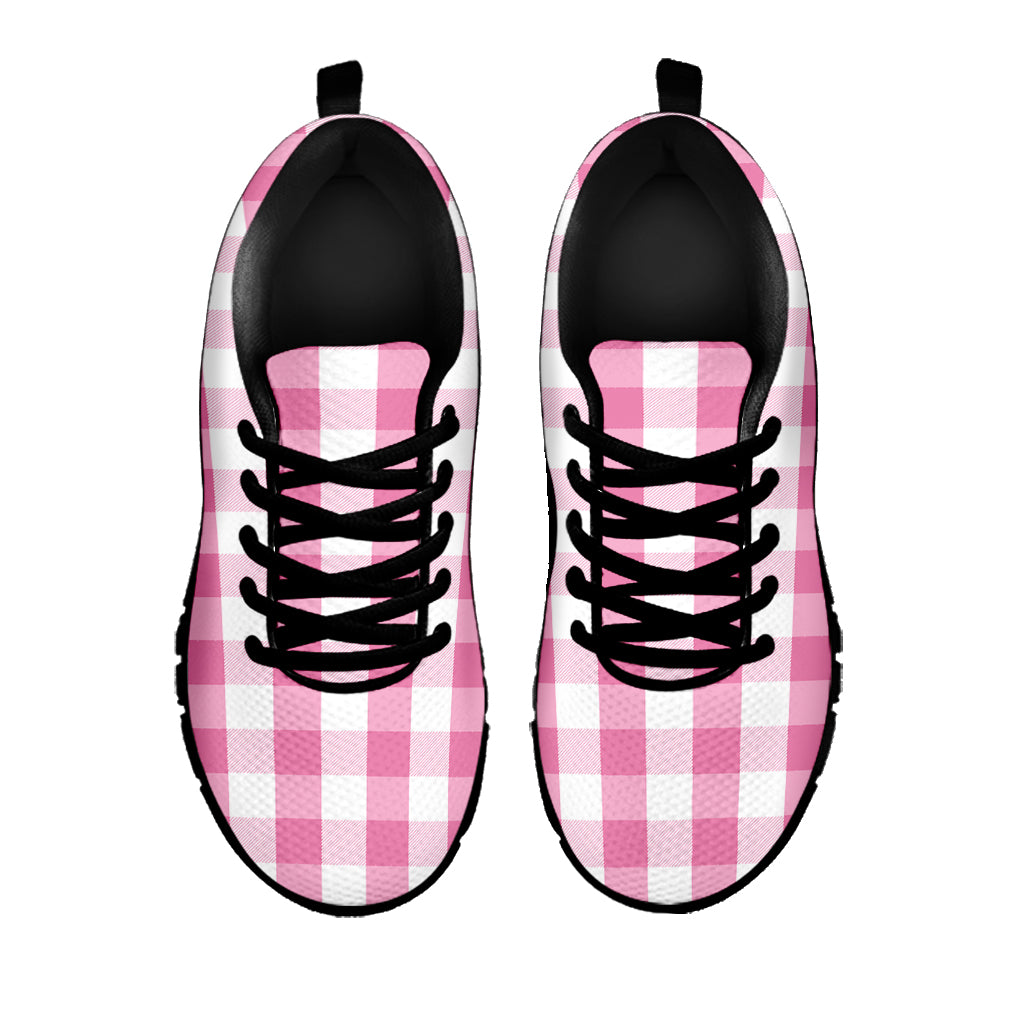 Pink And White Check Pattern Print Black Sneakers