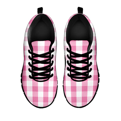 Pink And White Check Pattern Print Black Sneakers