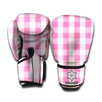 Pink And White Check Pattern Print Boxing Gloves