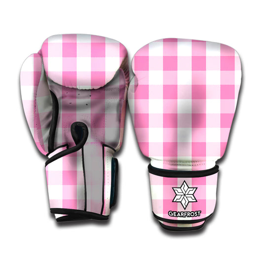 Pink And White Check Pattern Print Boxing Gloves